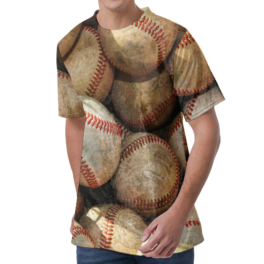 Grunge Baseballs Print Men's Velvet T-Shirt