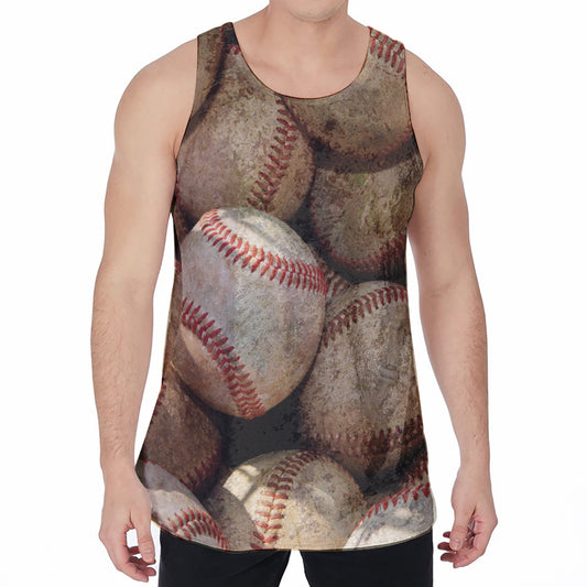 Grunge Baseballs Print Men's Velvet Tank Top