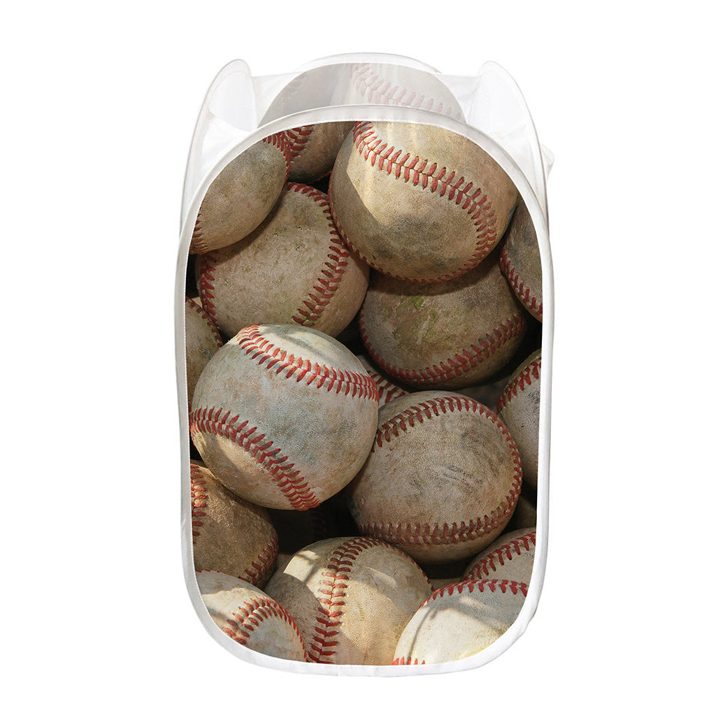 Grunge Baseballs Print Mesh Laundry Hamper
