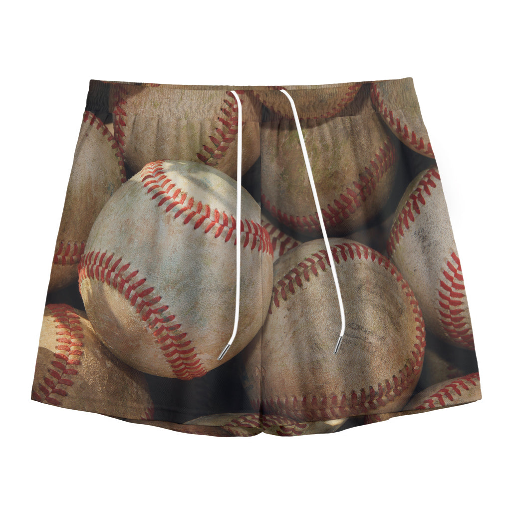 Grunge Baseballs Print Mesh Shorts