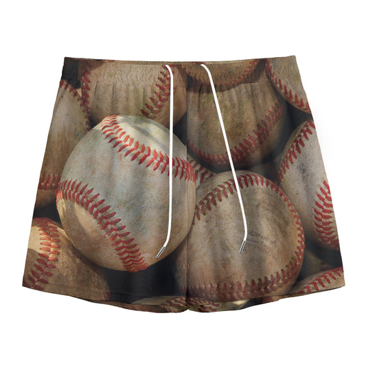 Grunge Baseballs Print Mesh Shorts
