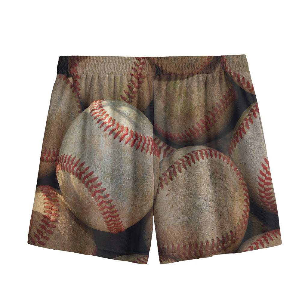 Grunge Baseballs Print Mesh Shorts