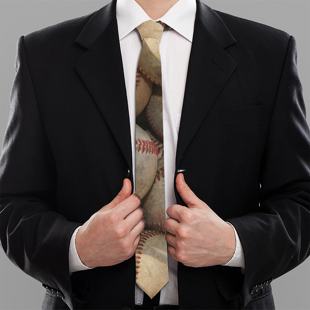 Grunge Baseballs Print Necktie