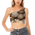 Grunge Baseballs Print One Shoulder Crop Top