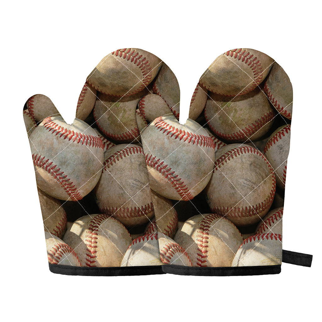 Grunge Baseballs Print Oven Mitts