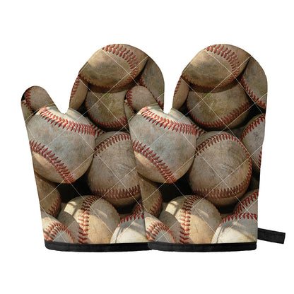 Grunge Baseballs Print Oven Mitts