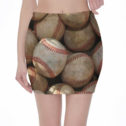 Grunge Baseballs Print Pencil Mini Skirt