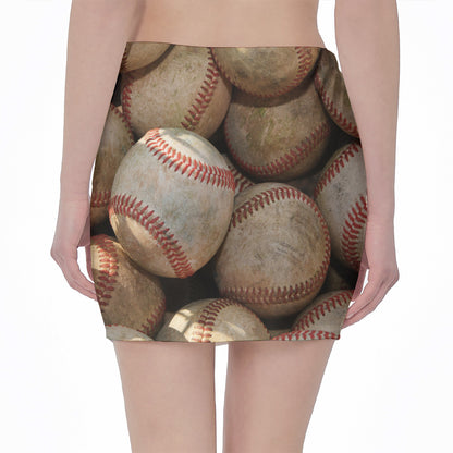 Grunge Baseballs Print Pencil Mini Skirt