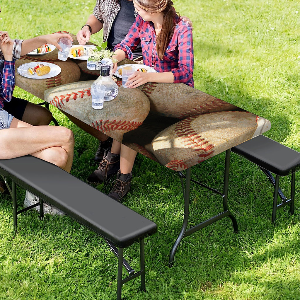 Grunge Baseballs Print Picnic Table Cover