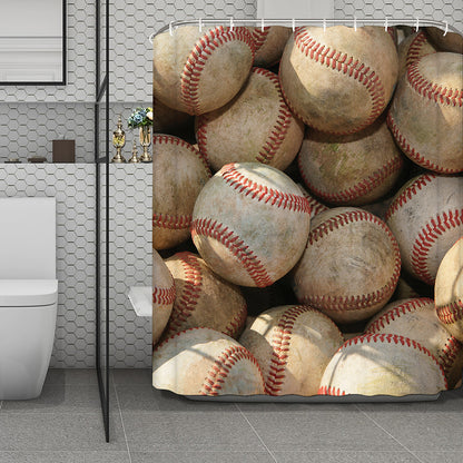 Grunge Baseballs Print Polyester Shower Curtain