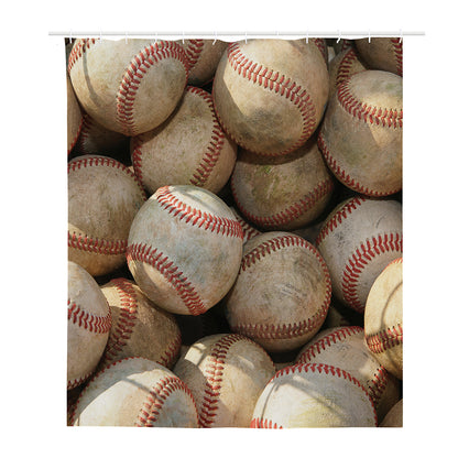 Grunge Baseballs Print Polyester Shower Curtain
