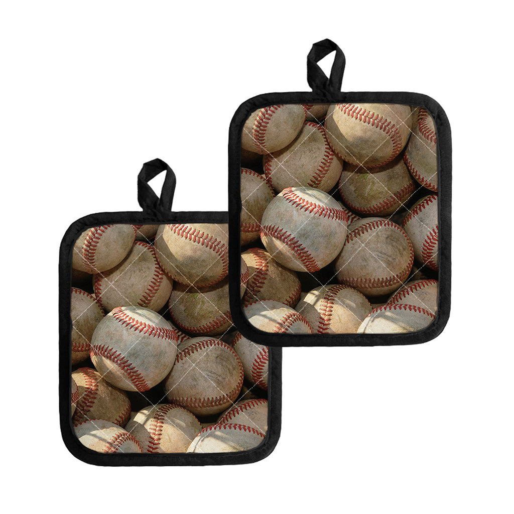 Grunge Baseballs Print Pot Holders