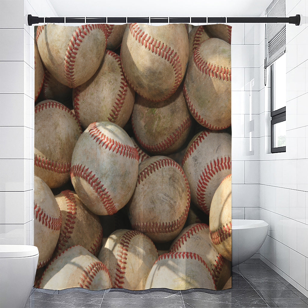 Grunge Baseballs Print Premium Shower Curtain