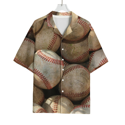 Grunge Baseballs Print Rayon Hawaiian Shirt