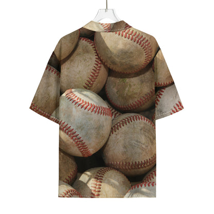 Grunge Baseballs Print Rayon Hawaiian Shirt