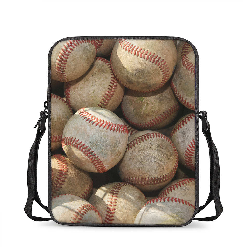 Grunge Baseballs Print Rectangular Crossbody Bag