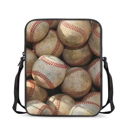 Grunge Baseballs Print Rectangular Crossbody Bag
