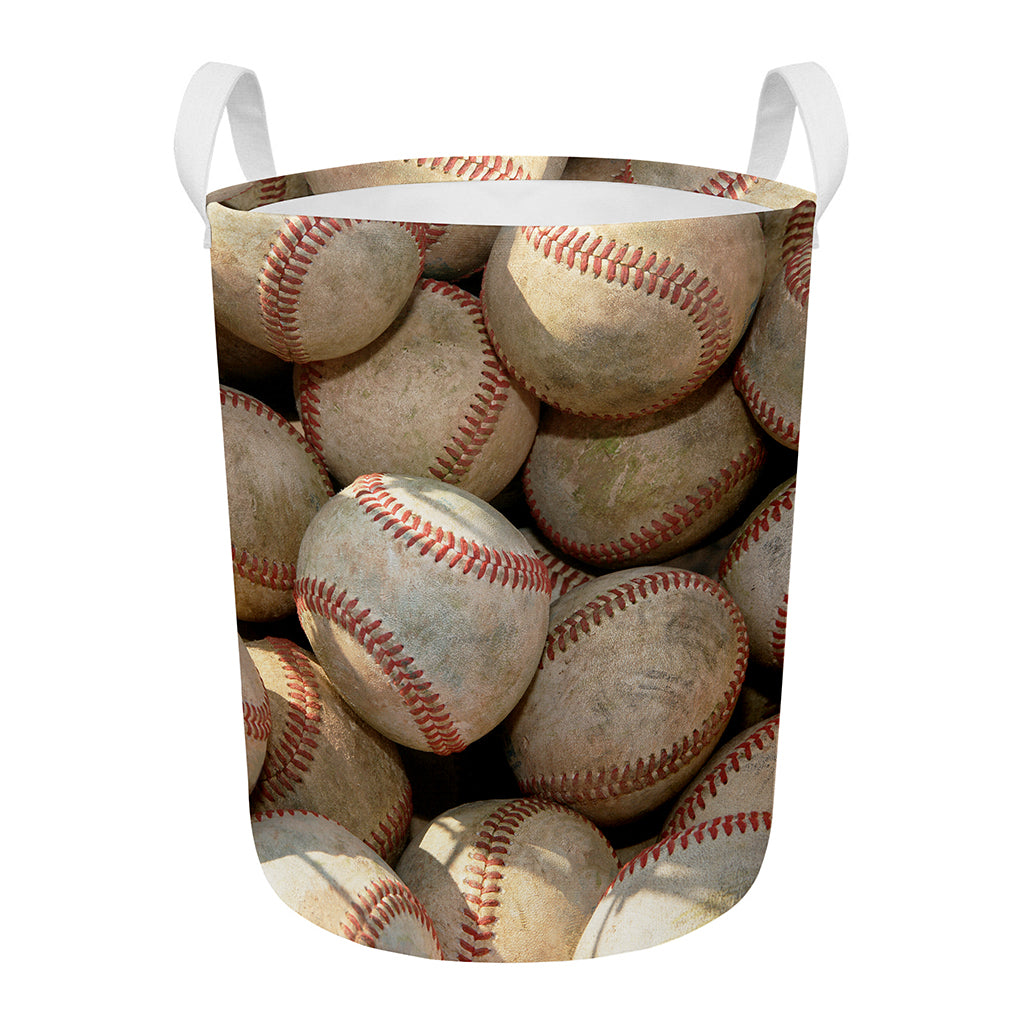 Grunge Baseballs Print Round Laundry Basket
