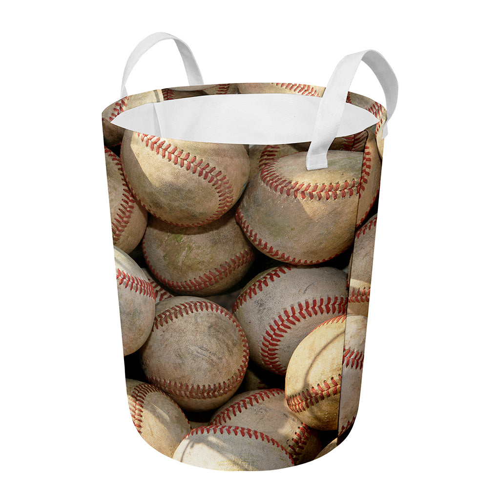 Grunge Baseballs Print Round Laundry Basket