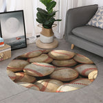 Grunge Baseballs Print Round Rug