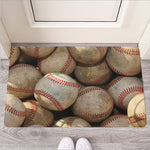 Grunge Baseballs Print Rubber Doormat
