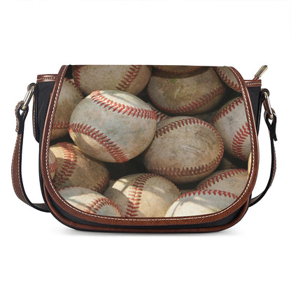 Grunge Baseballs Print Saddle Bag
