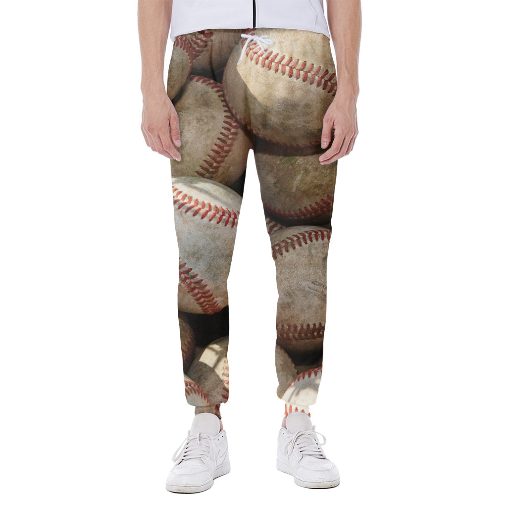 Grunge Baseballs Print Scuba Joggers