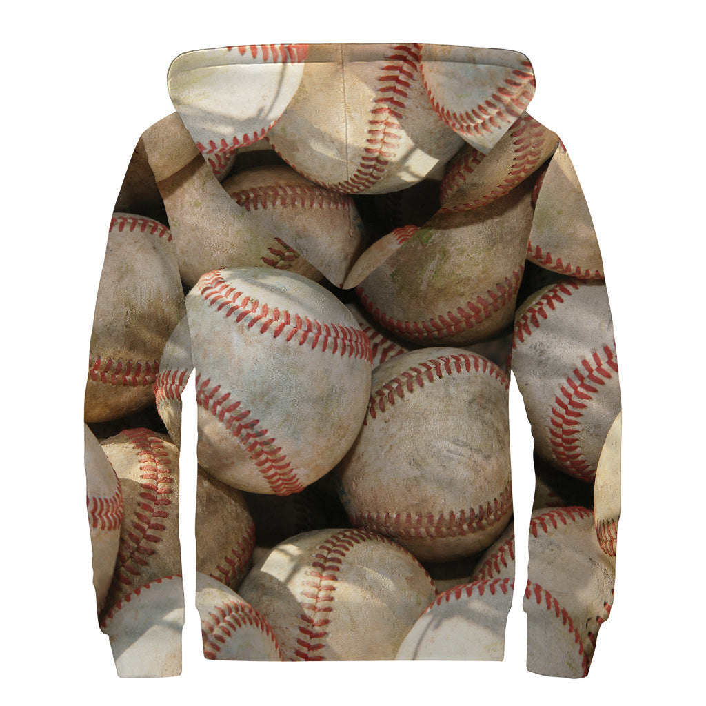 Grunge Baseballs Print Sherpa Lined Zip Up Hoodie