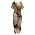 Grunge Baseballs Print Short Sleeve Long Nightdress