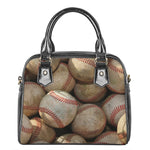 Grunge Baseballs Print Shoulder Handbag