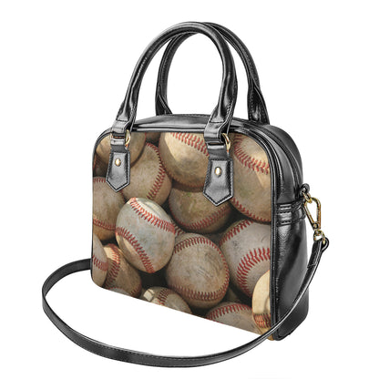 Grunge Baseballs Print Shoulder Handbag