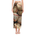 Grunge Baseballs Print Side Slit Maxi Skirt