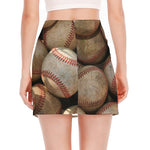 Grunge Baseballs Print Side Slit Mini Skirt