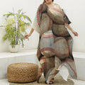 Grunge Baseballs Print Silk V-Neck Kaftan Dress