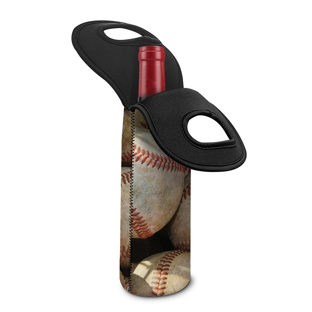 Grunge Baseballs Print Single Neoprene Wine Tote