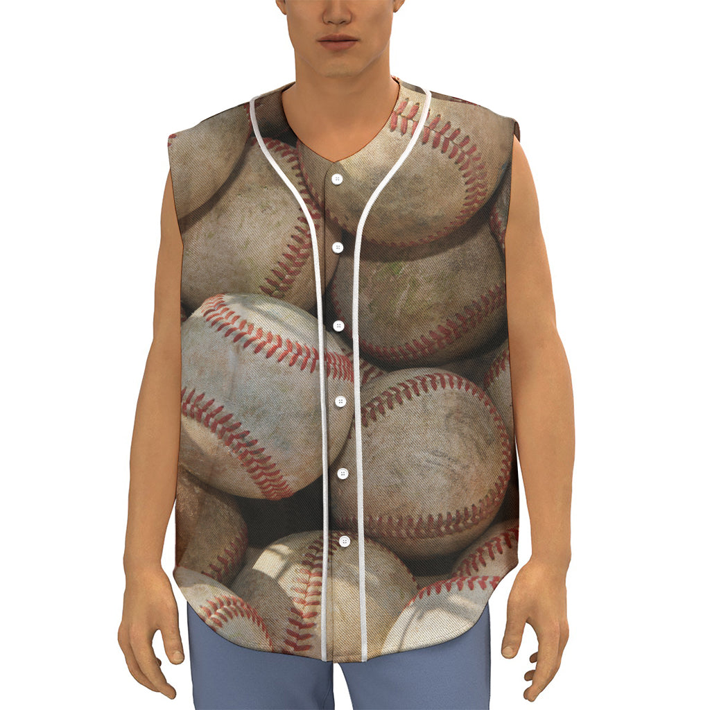 Grunge Baseballs Print Sleeveless Baseball Jersey