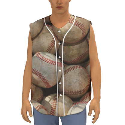 Grunge Baseballs Print Sleeveless Baseball Jersey