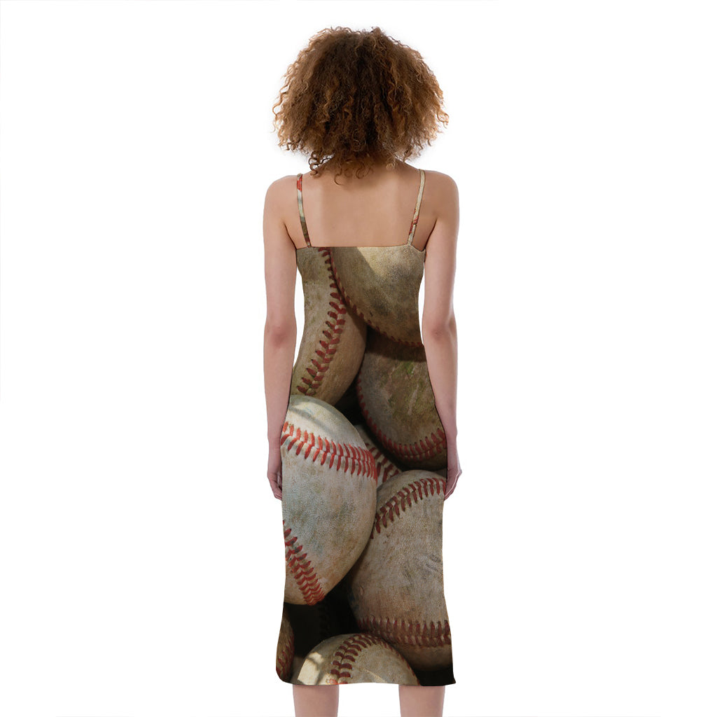 Grunge Baseballs Print Slim Fit Midi Cami Dress