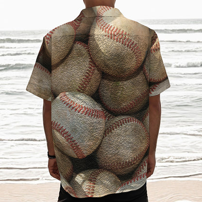 Grunge Baseballs Print Textured Short Sleeve Shirt