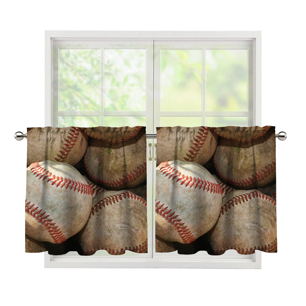 Grunge Baseballs Print Tier Curtains