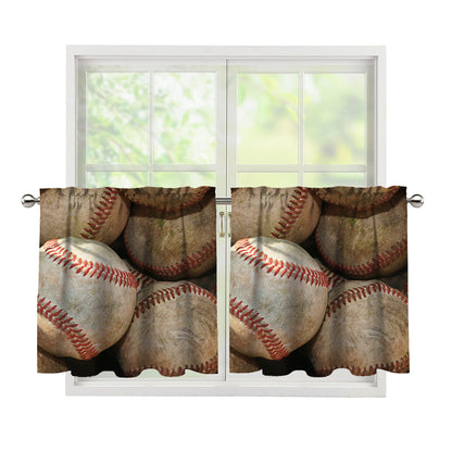 Grunge Baseballs Print Tier Curtains