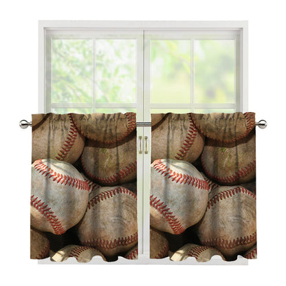 Grunge Baseballs Print Tier Curtains