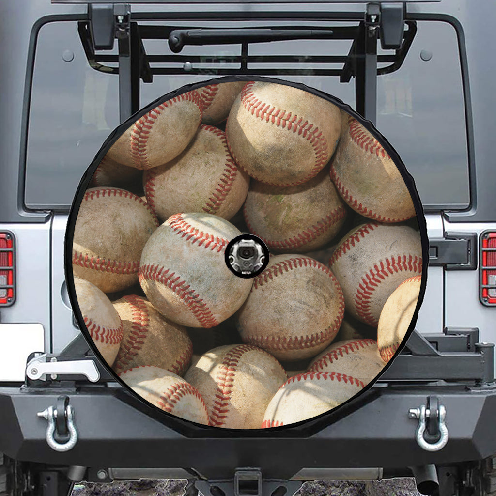 Grunge Baseballs Print Tire Cover With Camera Hole
