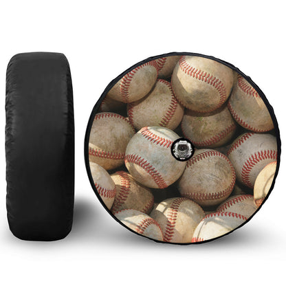 Grunge Baseballs Print Tire Cover With Camera Hole