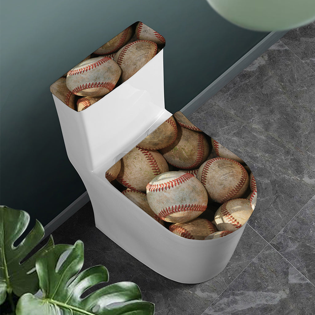 Grunge Baseballs Print Toilet Lid And Tank Cover Set