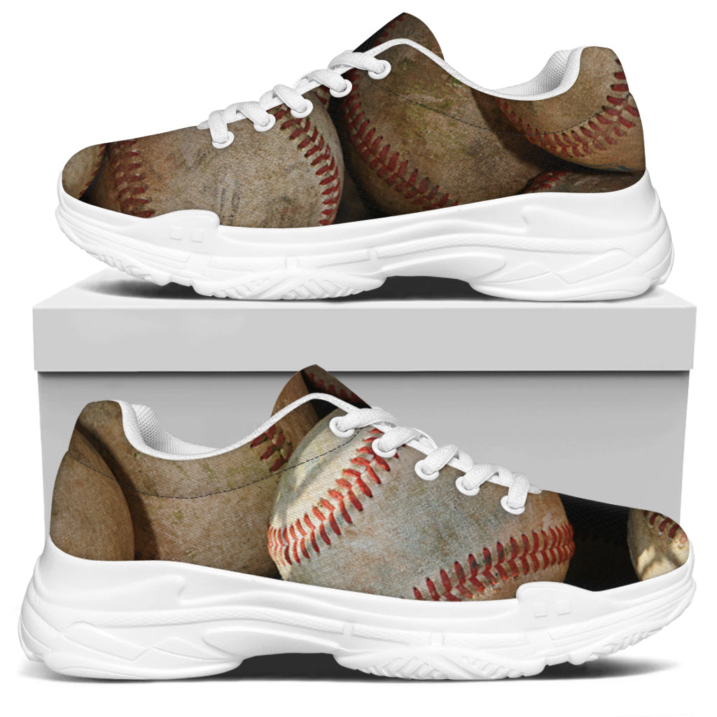 Grunge Baseballs Print White Chunky Shoes