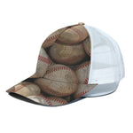 Grunge Baseballs Print White Mesh Trucker Cap