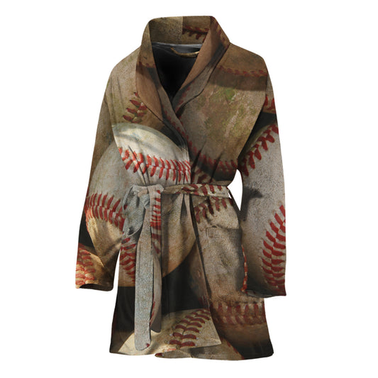 Grunge Baseballs Print Women's Bathrobe