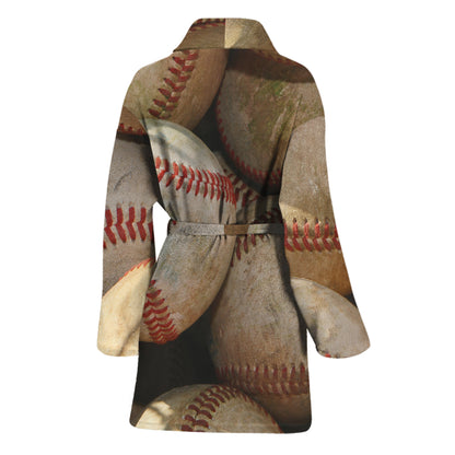 Grunge Baseballs Print Women's Bathrobe