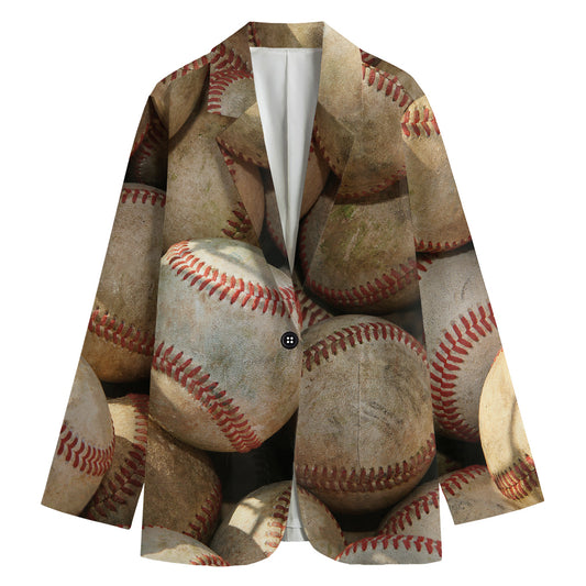 Grunge Baseballs Print Women's Blazer
